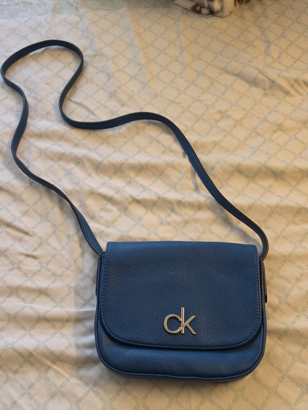 Calvin Klein Navy Pebbled Leather Crossbody with CK Logo